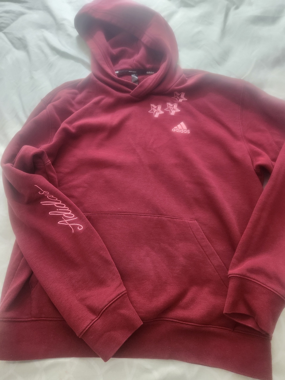 Adidas Women’s Maroon Pullover Hoodie with Embroidered Stars